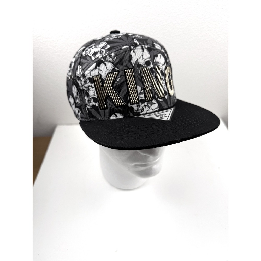 Zion Rootswear King Skull Cannabis Leaf Snapback Hat Black Gray Flat Brim Cap